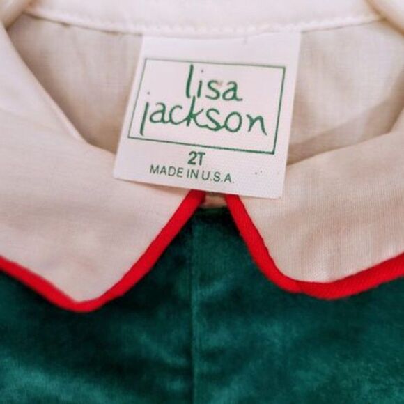NWOT Lisa Jackson 2T Green Velvet Holiday Short Outfit & White Shirt - Picture 3 of 4